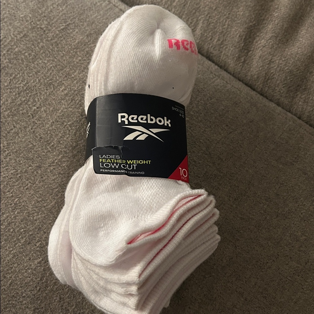 Reebok White Low-Cut Athletic Socks with Rainbow Accents - 10 Pack